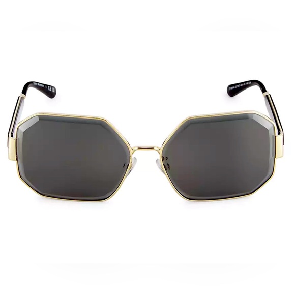 NEW TORY BURCH Geometric Gold Metal Frame Solid Grey Lenses Women Sunglasses - Picture 5 of 6